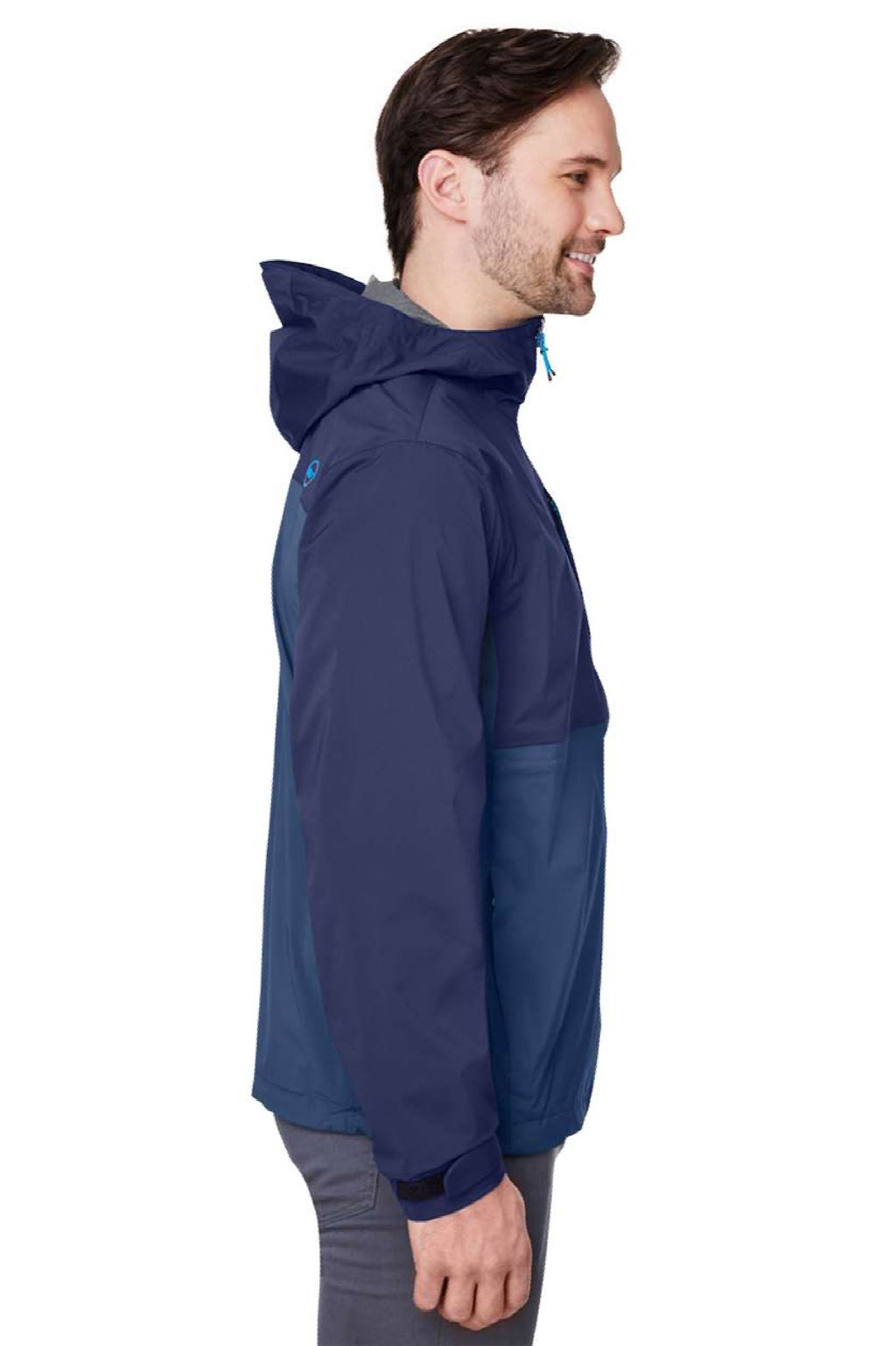 Vineyard Vines O001647 Mens On The Go Packable Full Zip Hooded Rain Jacket Navy Blue Blazer Model Side