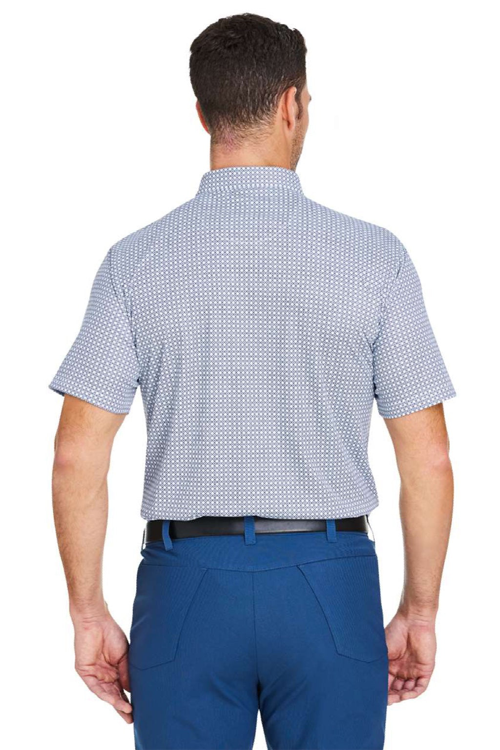 Swannies Golf SW2200 Mens Tanner Printed Short Sleeve Polo Shirt Navy Blue Model Back