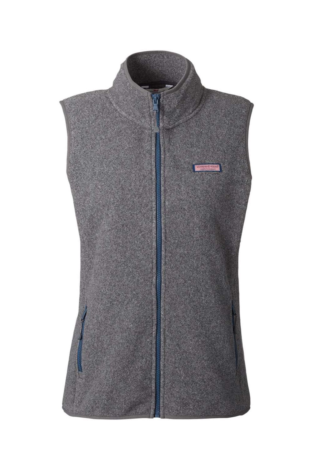 Vineyard Vines O001412 Womens Harbor Fleece Full Zip Vest Heather Charcoal Grey Flat Front