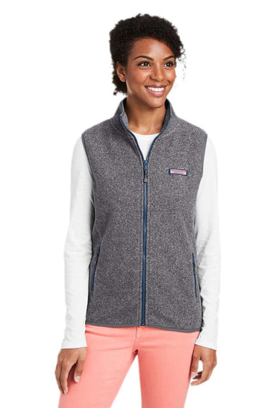 Vineyard Vines O001412 Womens Harbor Fleece Full Zip Vest Heather Charcoal Grey Model Front