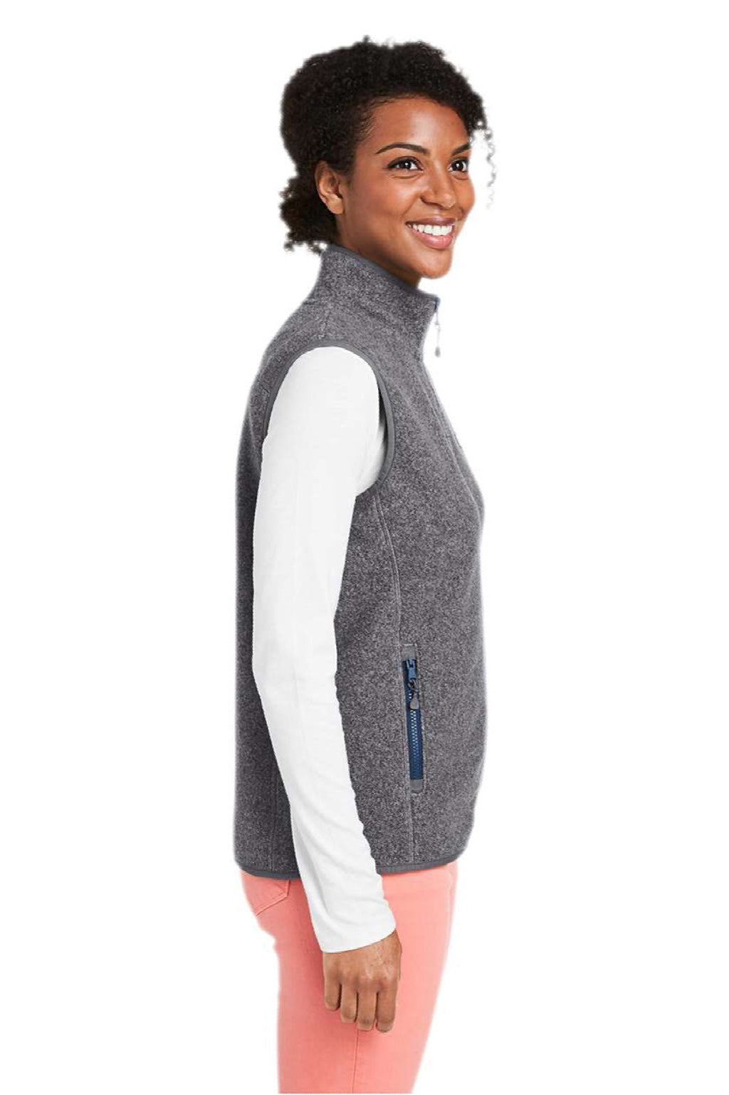 Vineyard Vines O001412 Womens Harbor Fleece Full Zip Vest Heather Charcoal Grey Model Side