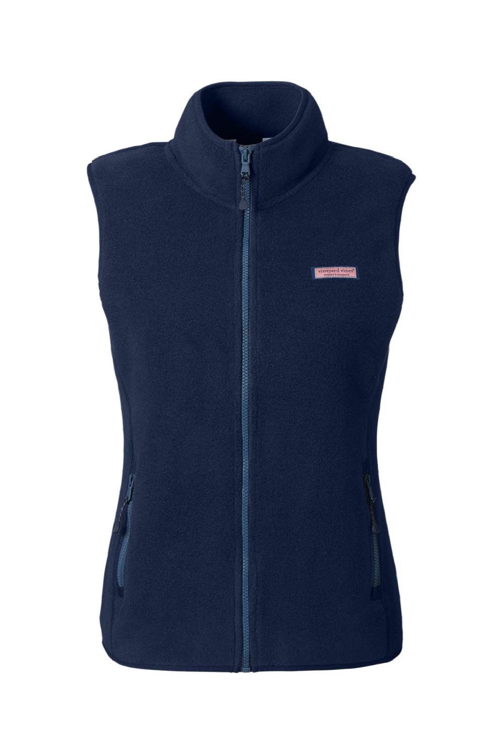 Vineyard Vines O001412 Womens Harbor Fleece Full Zip Vest Vineyard Navy Blue Flat Front