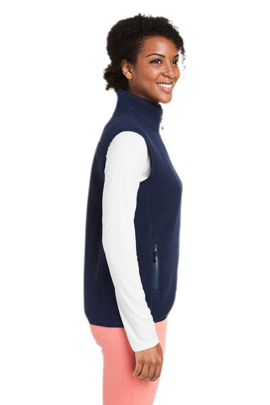 Vineyard Vines O001412 Womens Harbor Fleece Full Zip Vest Vineyard Navy Blue Model Side