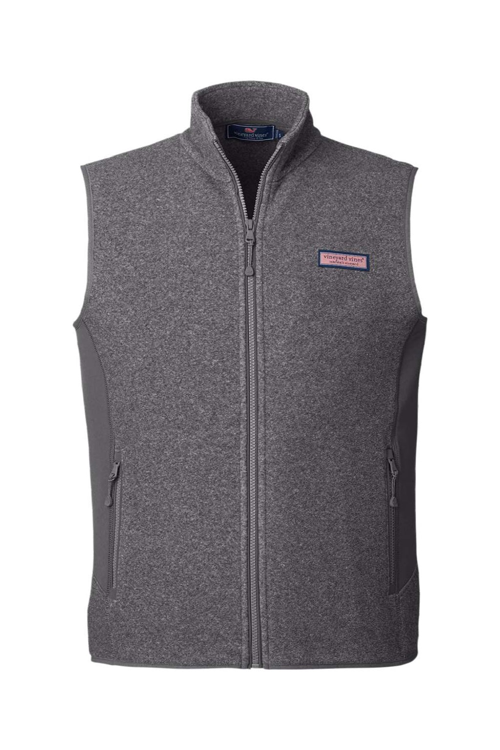 Vineyard Vines O001401 Mens Harbor Fleece Full Zip Vest Heather Charcoal Grey Flat Front