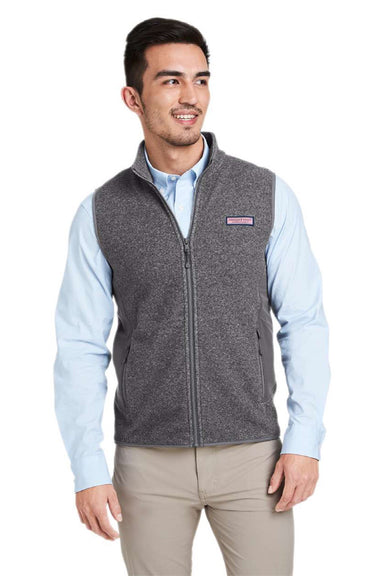 Vineyard Vines O001401 Mens Harbor Fleece Full Zip Vest Heather Charcoal Grey Model Front
