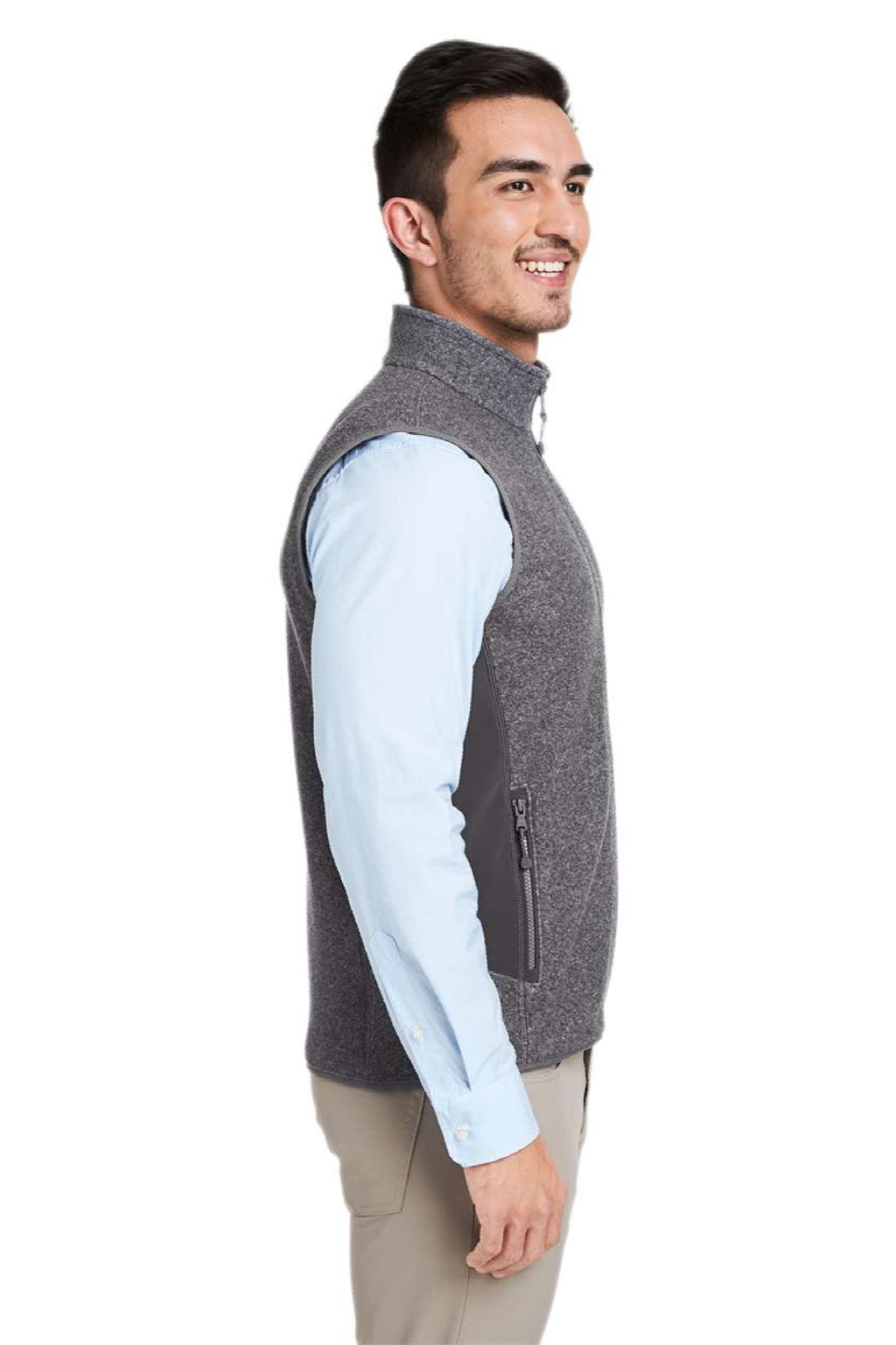 Vineyard Vines O001401 Mens Harbor Fleece Full Zip Vest Heather Charcoal Grey Model Side