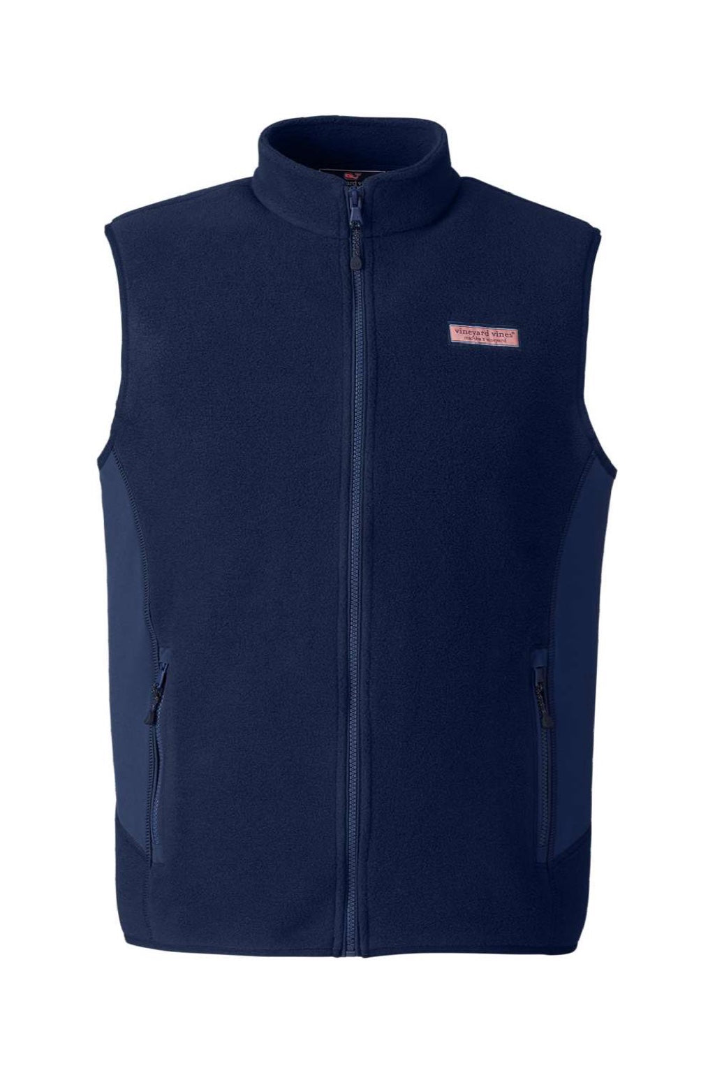 Vineyard Vines O001401 Mens Harbor Fleece Full Zip Vest Vineyard Navy Blue Flat Front