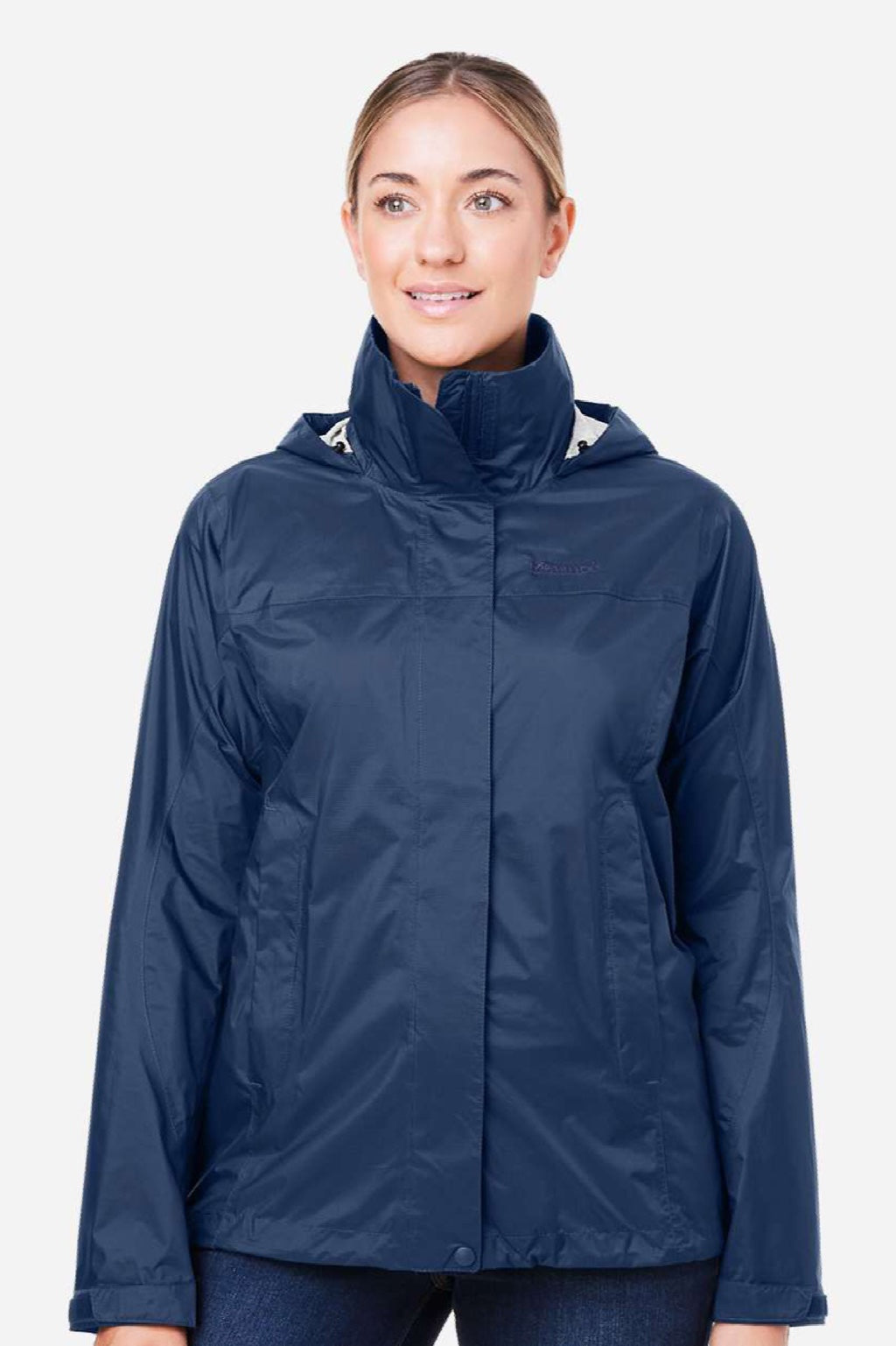 Marmot M15866 Womens PreCip Eco Full Zip Rain Jacket Arctic Navy Blue Model Front