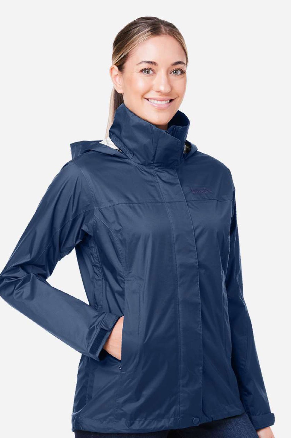 Marmot M15866 Womens PreCip Eco Full Zip Rain Jacket Arctic Navy Blue Model Side