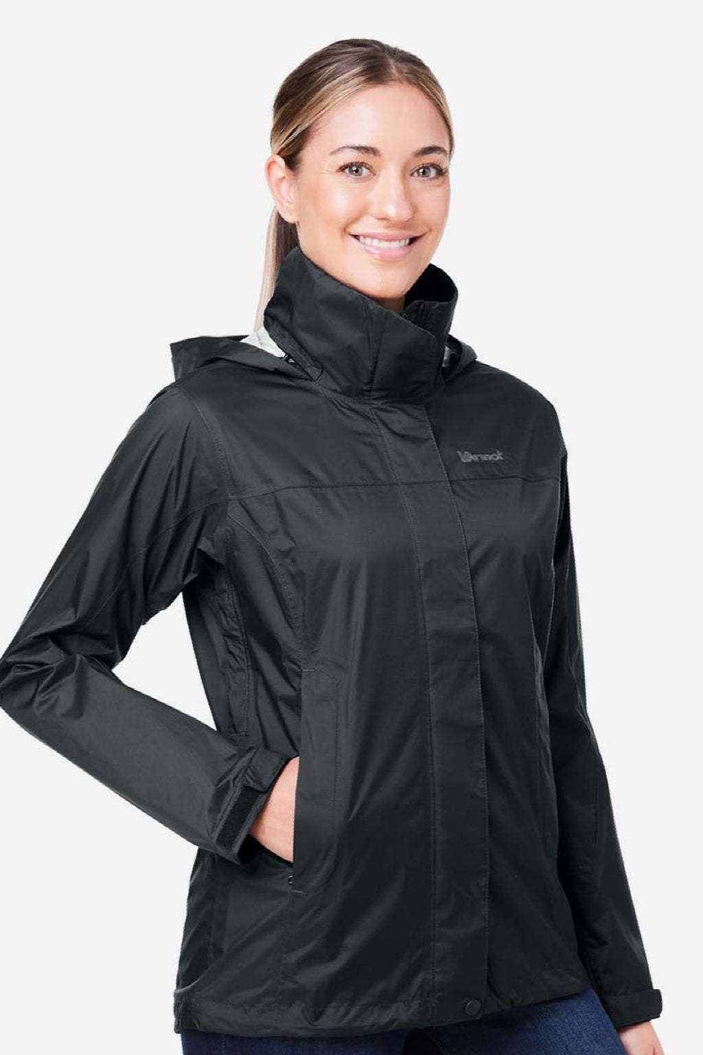 Marmot M15866 Womens PreCip Eco Full Zip Rain Jacket Black Model Side