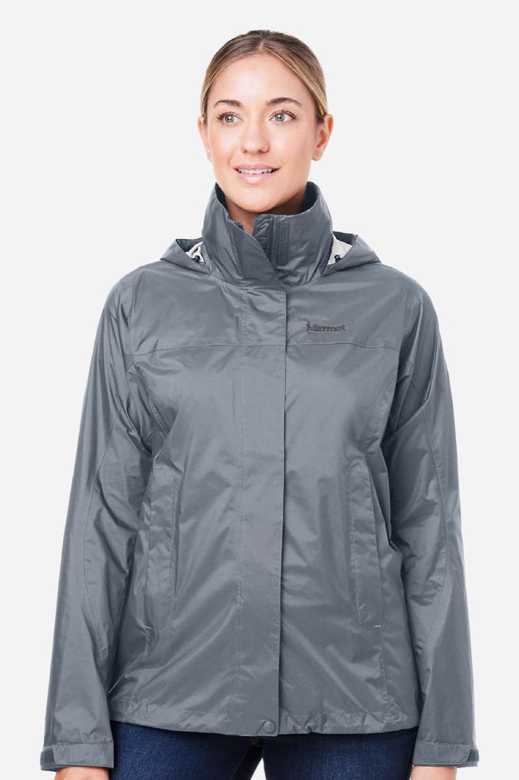 Marmot M15866 Womens PreCip Eco Full Zip Rain Jacket Steel Onyx Grey Model Front