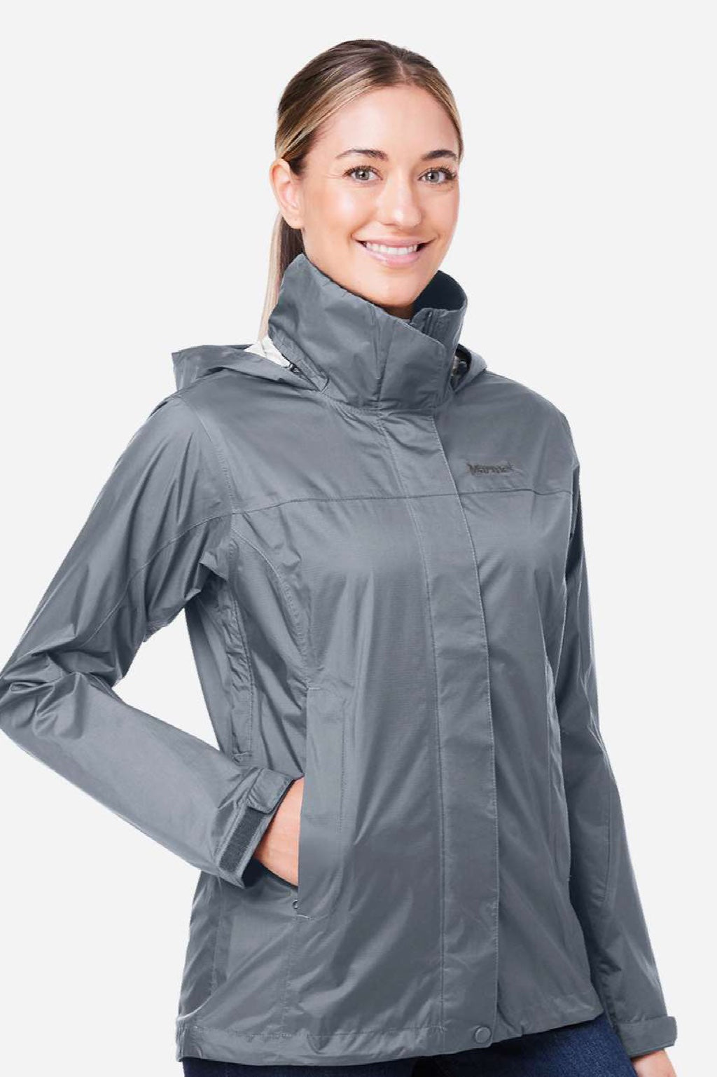 Marmot M15866 Womens PreCip Eco Full Zip Rain Jacket Steel Onyx Grey Model Side