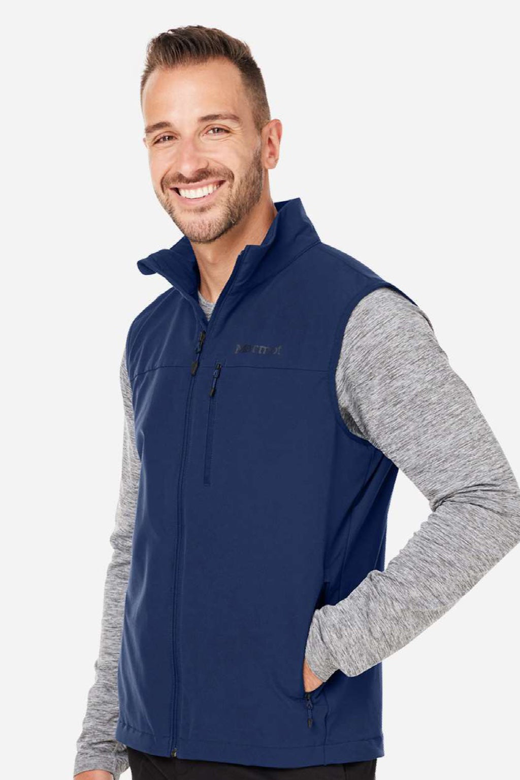 Marmot M16078 Mens Tempo Full Zip Vest Arctic Navy Blue Model Side