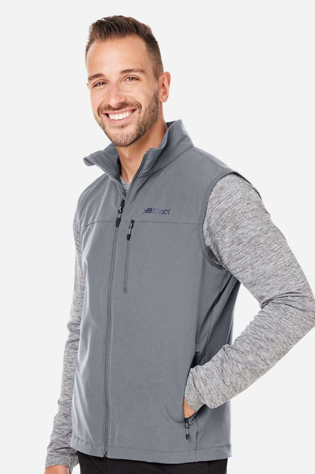 Marmot M16078 Mens Tempo Full Zip Vest Cinder Grey Model Side