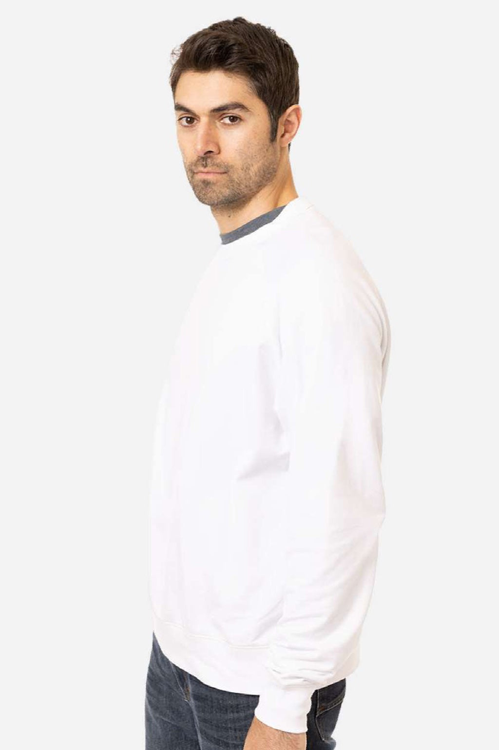 Econscious ec5200 Mens Motion Crewneck Sweatshirt White Model Side