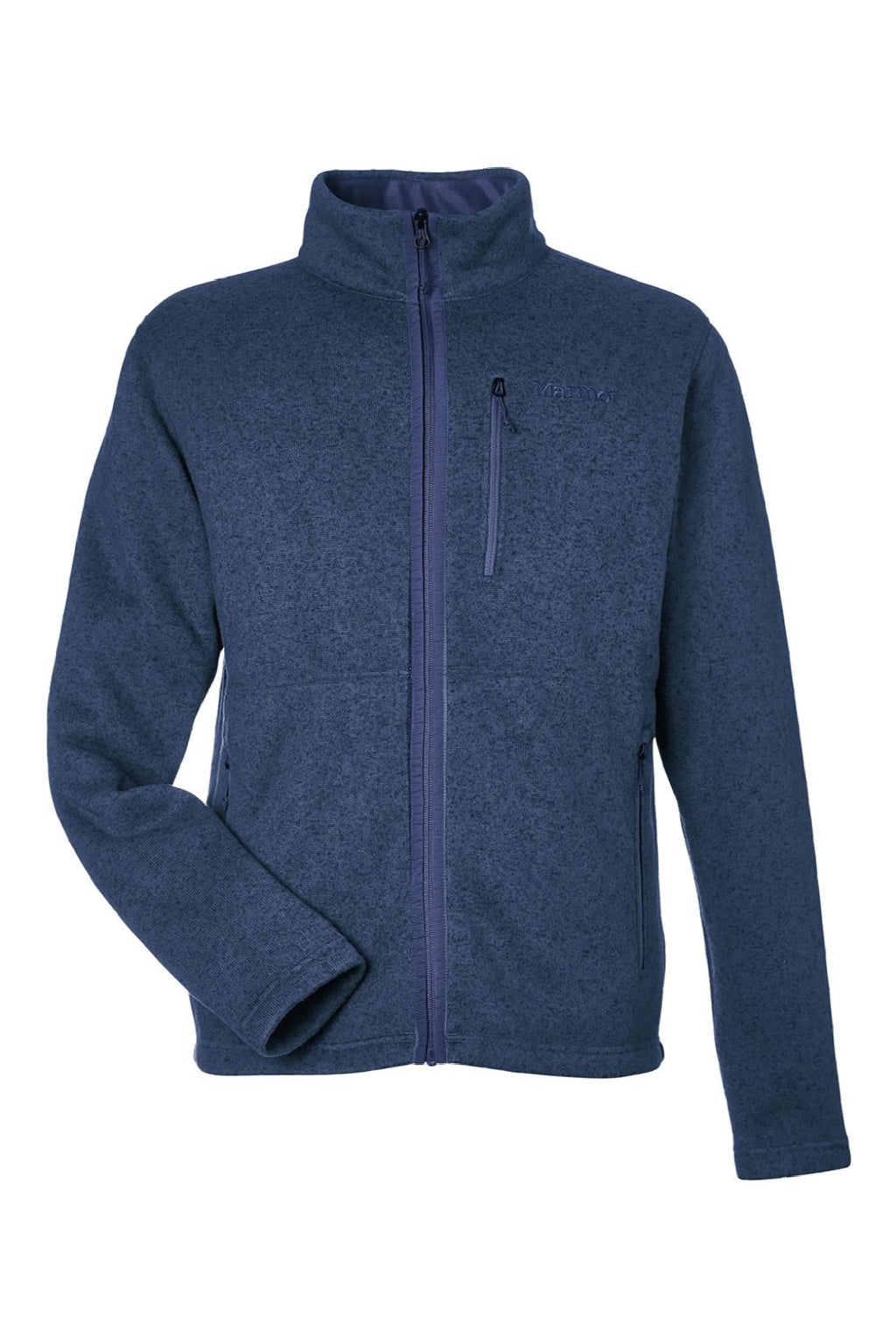 Marmot M16223 Mens Drop Line Fleece Full Zip Jacket Heather Arctic Navy Blue Flat Front