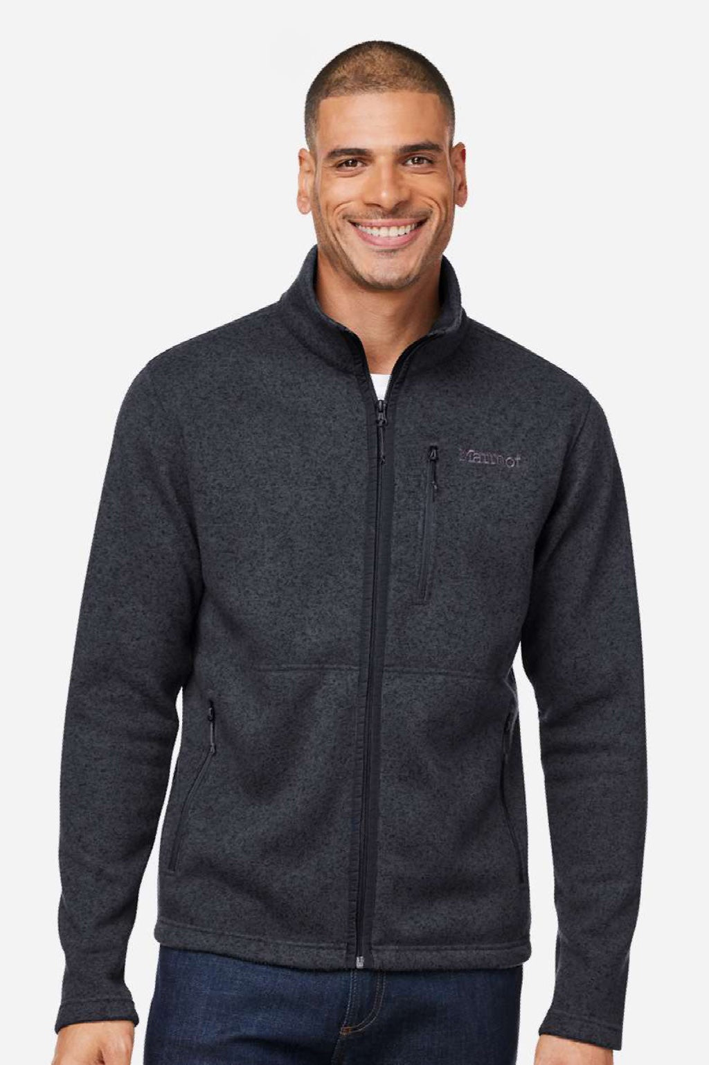 Marmot M16223 Mens Drop Line Fleece Full Zip Jacket Heather Black Model Front