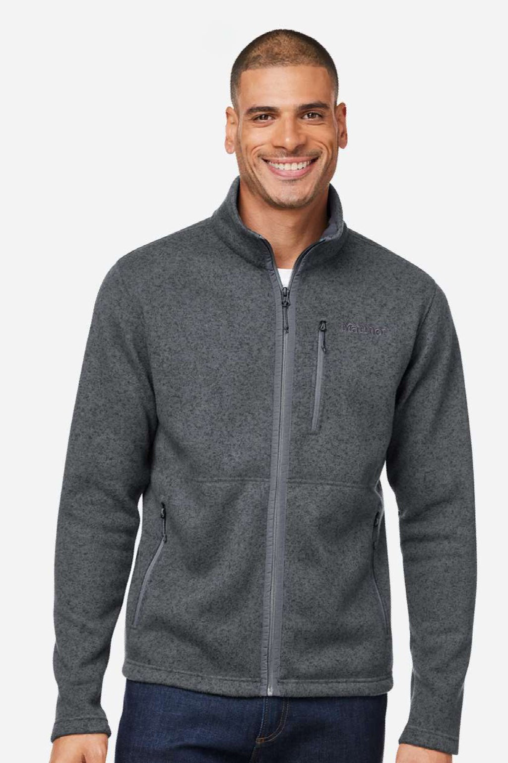 Marmot M16223 Mens Drop Line Fleece Full Zip Jacket Heather Steel Onyx Grey Model Front