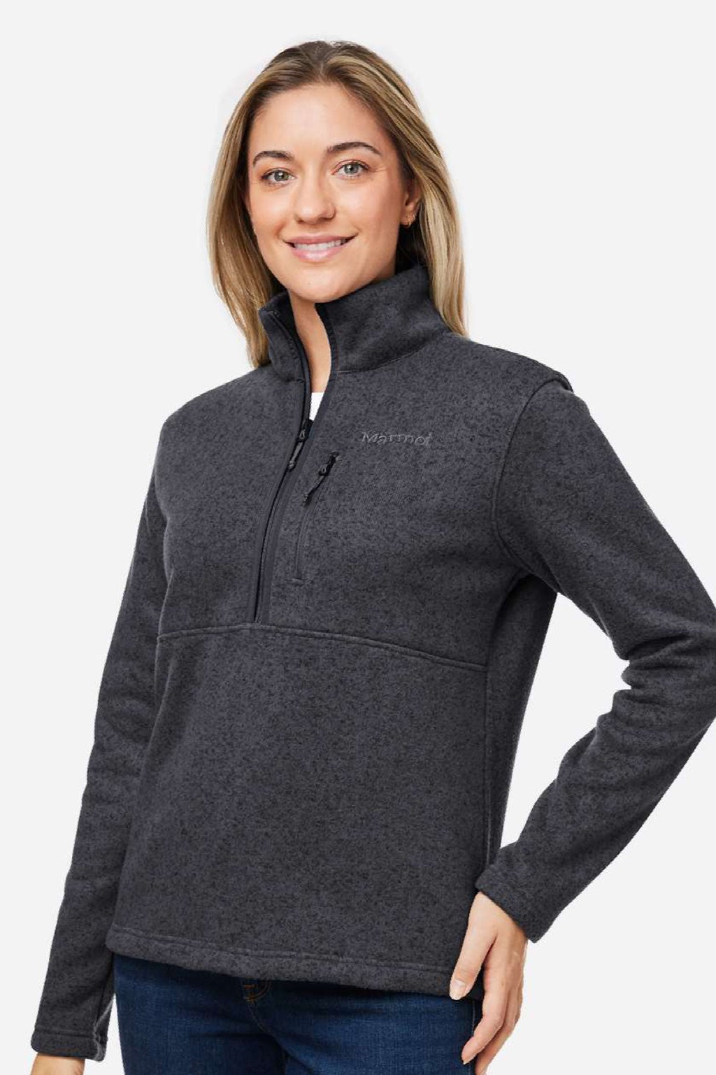Marmot M16248 Womens Drop Line Fleece 1/4 Zip Jacket Heather Black Model Side