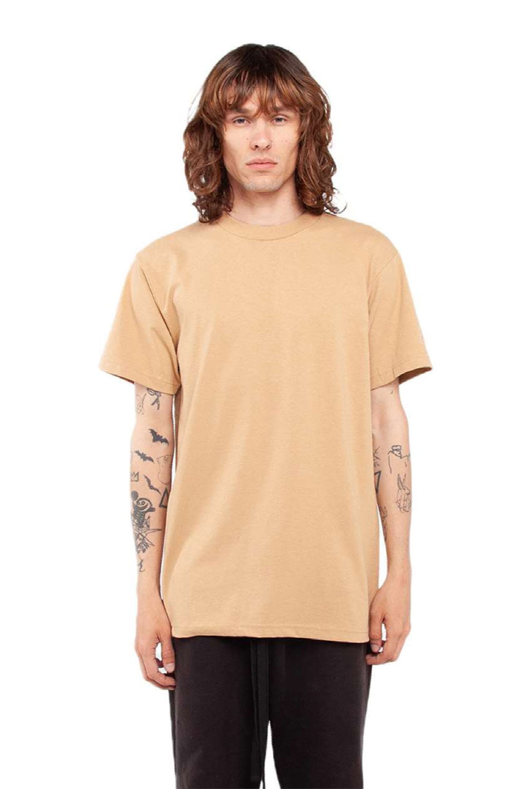 Shaka Wear SHASS Mens Active Short Sleeve Crewneck T-Shirt Khaki Model Front