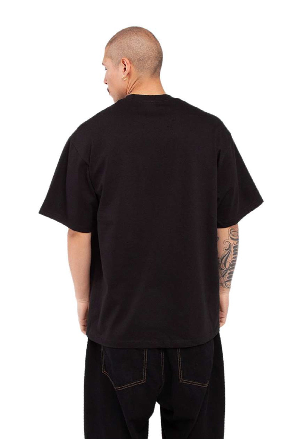 Shaka Wear SHMHSS Mens Max Heavyweight Short Sleeve Crewneck T-Shirt Black Model Back