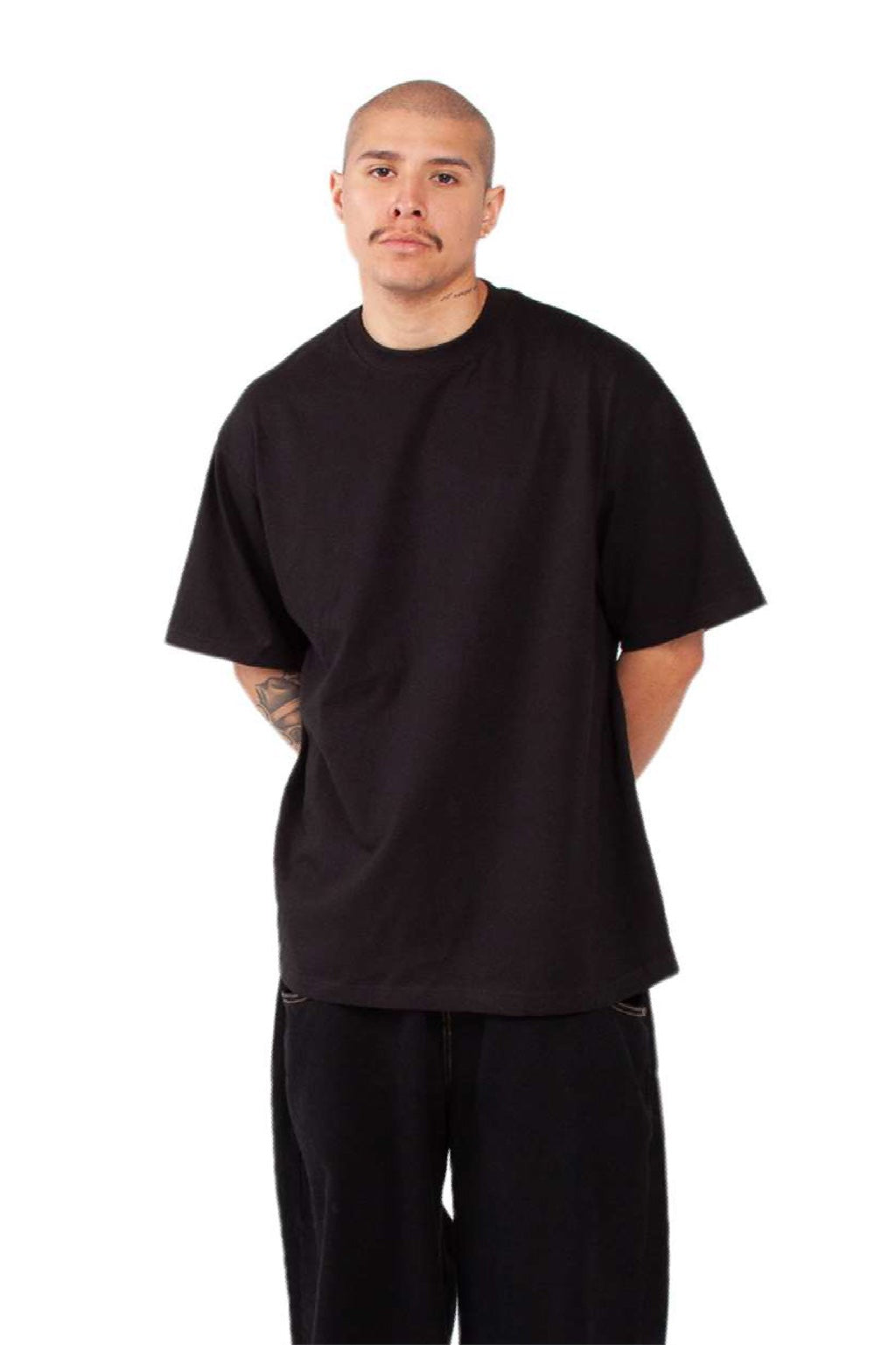 Shaka Wear SHMHSS Mens Max Heavyweight Short Sleeve Crewneck T-Shirt Black Model Front