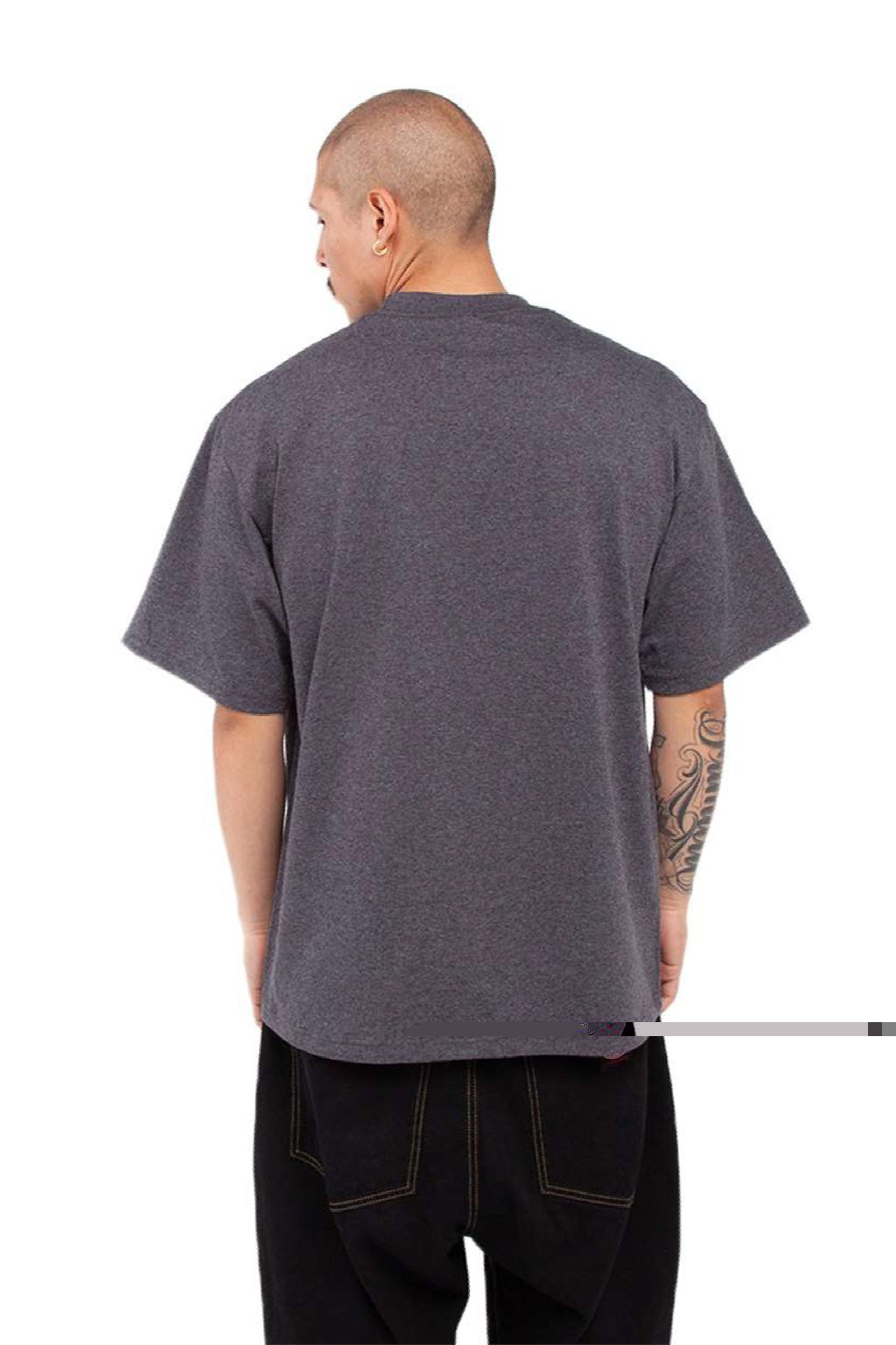 Shaka Wear SHMHSS Mens Max Heavyweight Short Sleeve Crewneck T-Shirt Heather Charcoal Grey Model Back