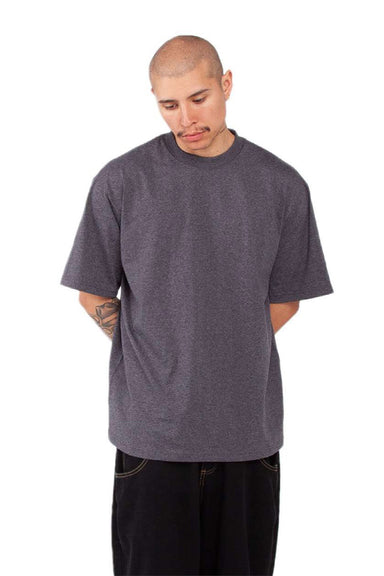 Shaka Wear SHMHSS Mens Max Heavyweight Short Sleeve Crewneck T-Shirt Heather Charcoal Grey Model Front