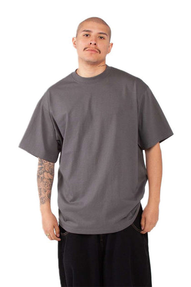 Shaka Wear SHMHSS Mens Max Heavyweight Short Sleeve Crewneck T-Shirt Dark Grey Model Front
