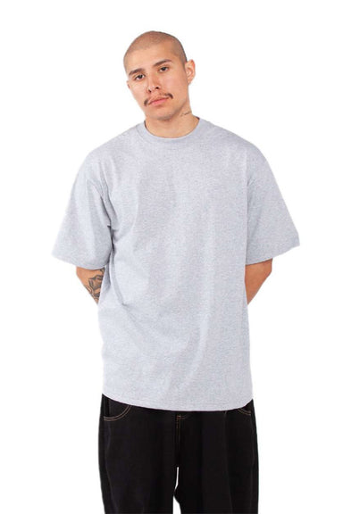 Shaka Wear SHMHSS Mens Max Heavyweight Short Sleeve Crewneck T-Shirt Heather Grey Model Front