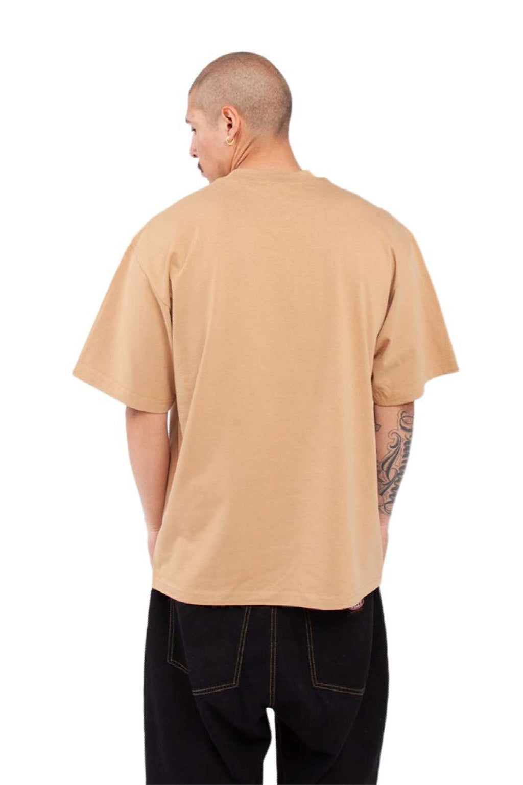 Shaka Wear SHMHSS Mens Max Heavyweight Short Sleeve Crewneck T-Shirt Khaki Model Back
