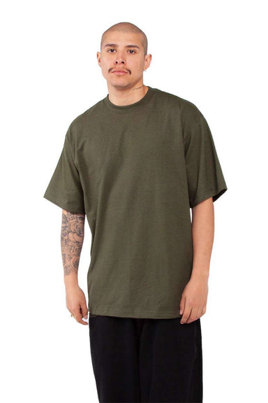 Shaka Wear SHMHSS Mens Max Heavyweight Short Sleeve Crewneck T-Shirt Olive Green Model Front