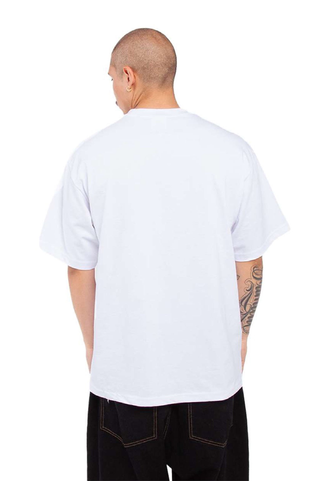 Shaka Wear SHMHSS Mens Max Heavyweight Short Sleeve Crewneck T-Shirt White Model Back