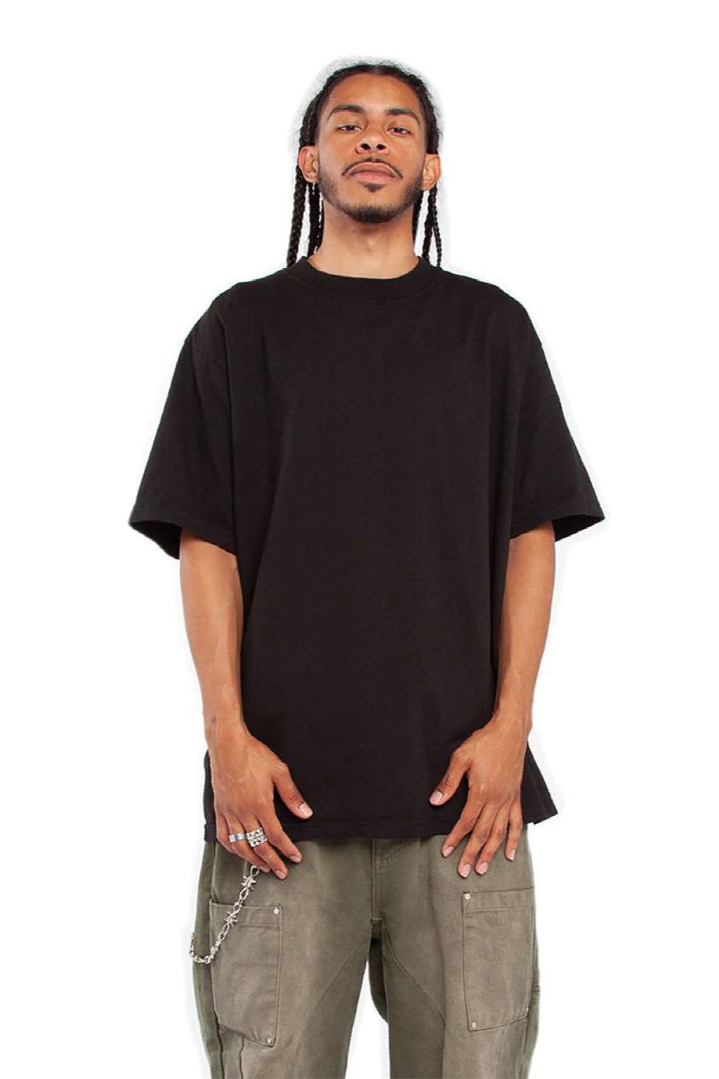 Shaka Wear SHGD Mens Garment Dyed Short Sleeve Crewneck T-Shirt Black Model Front