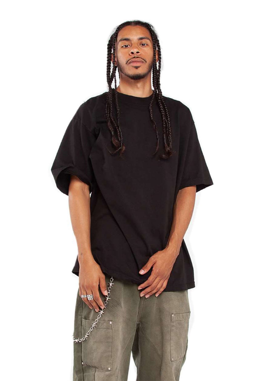 Shaka Wear SHGD Mens Garment Dyed Short Sleeve Crewneck T-Shirt Black Model Side