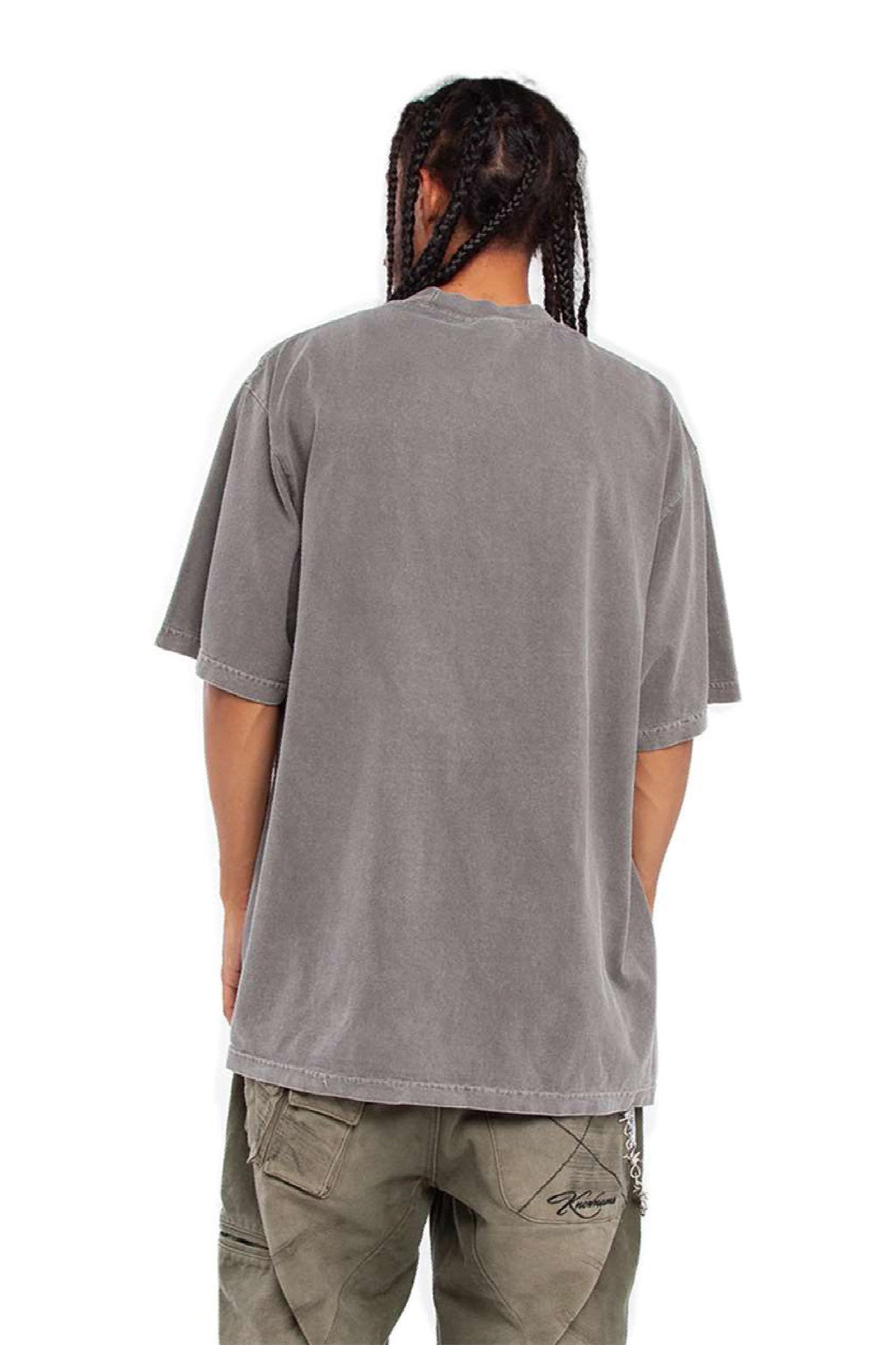 Shaka Wear SHGD Mens Garment Dyed Short Sleeve Crewneck T-Shirt Cement Grey Model Back