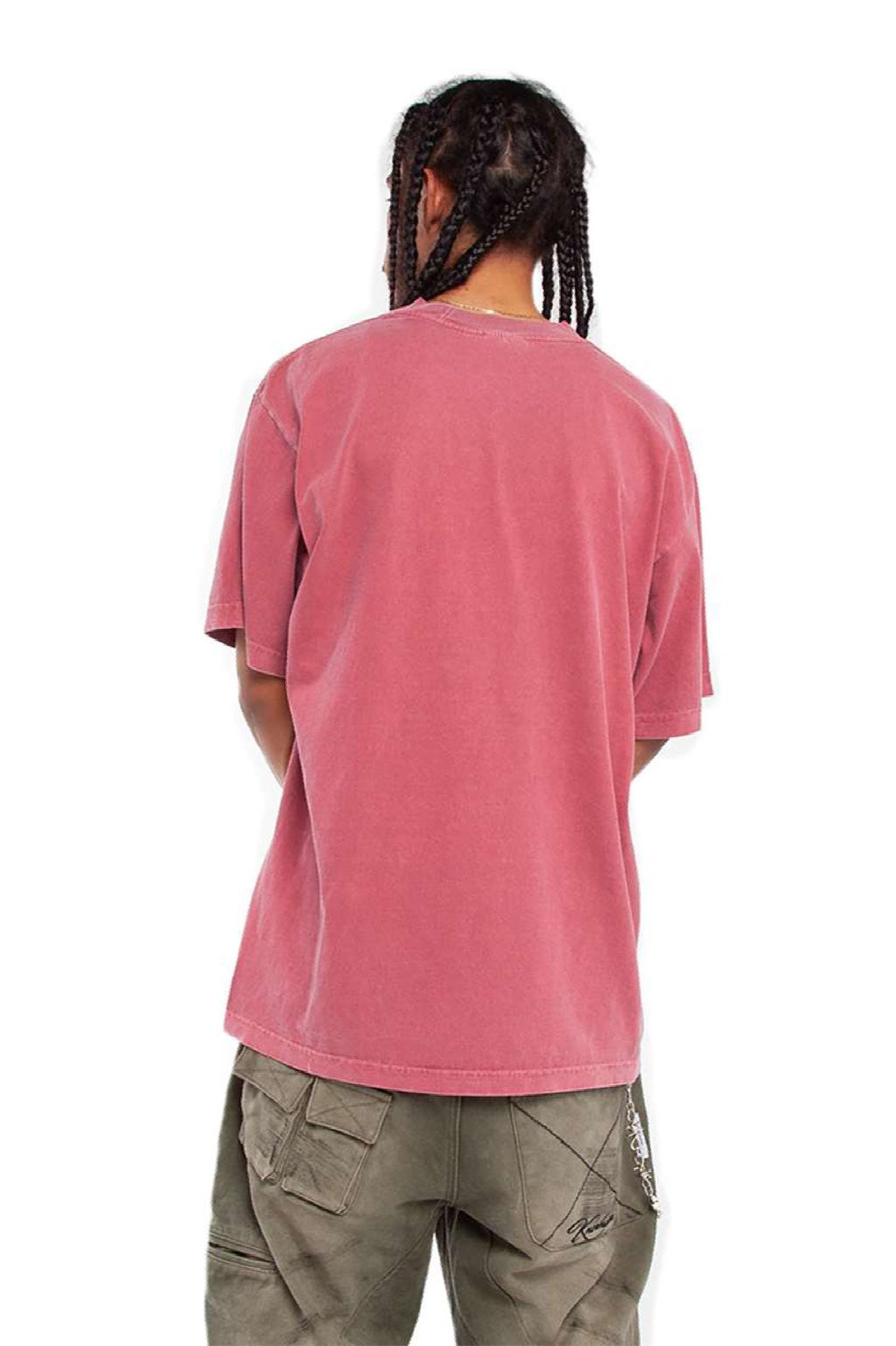 Shaka Wear SHGD Mens Garment Dyed Short Sleeve Crewneck T-Shirt Clay Red Model Back
