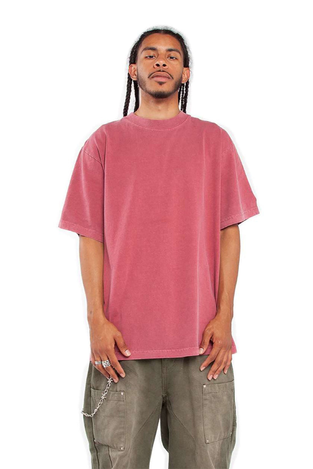 Shaka Wear SHGD Mens Garment Dyed Short Sleeve Crewneck T-Shirt Clay Red Model Front