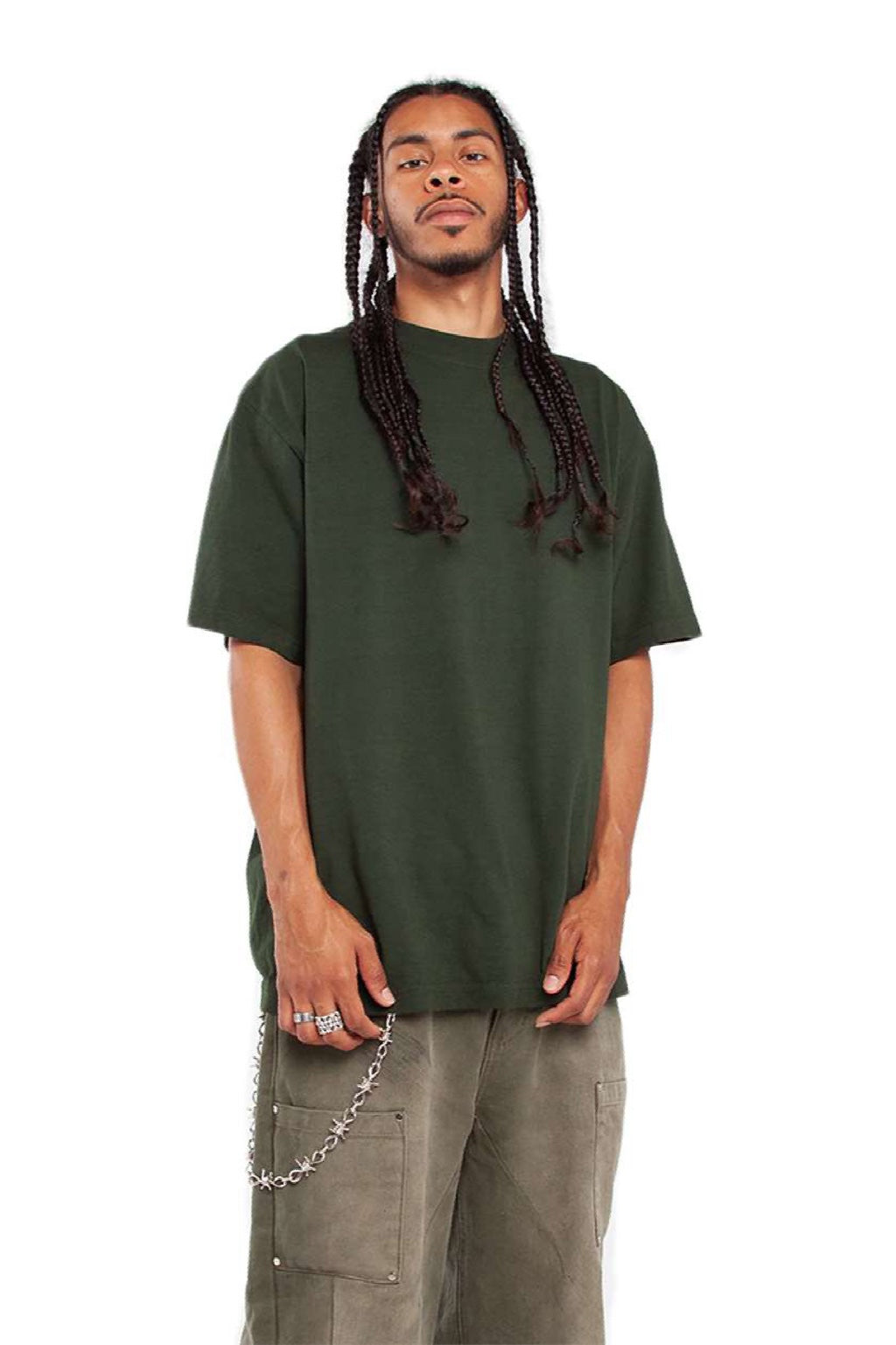 Shaka Wear SHGD Mens Garment Dyed Short Sleeve Crewneck T-Shirt Moss Green Model Side