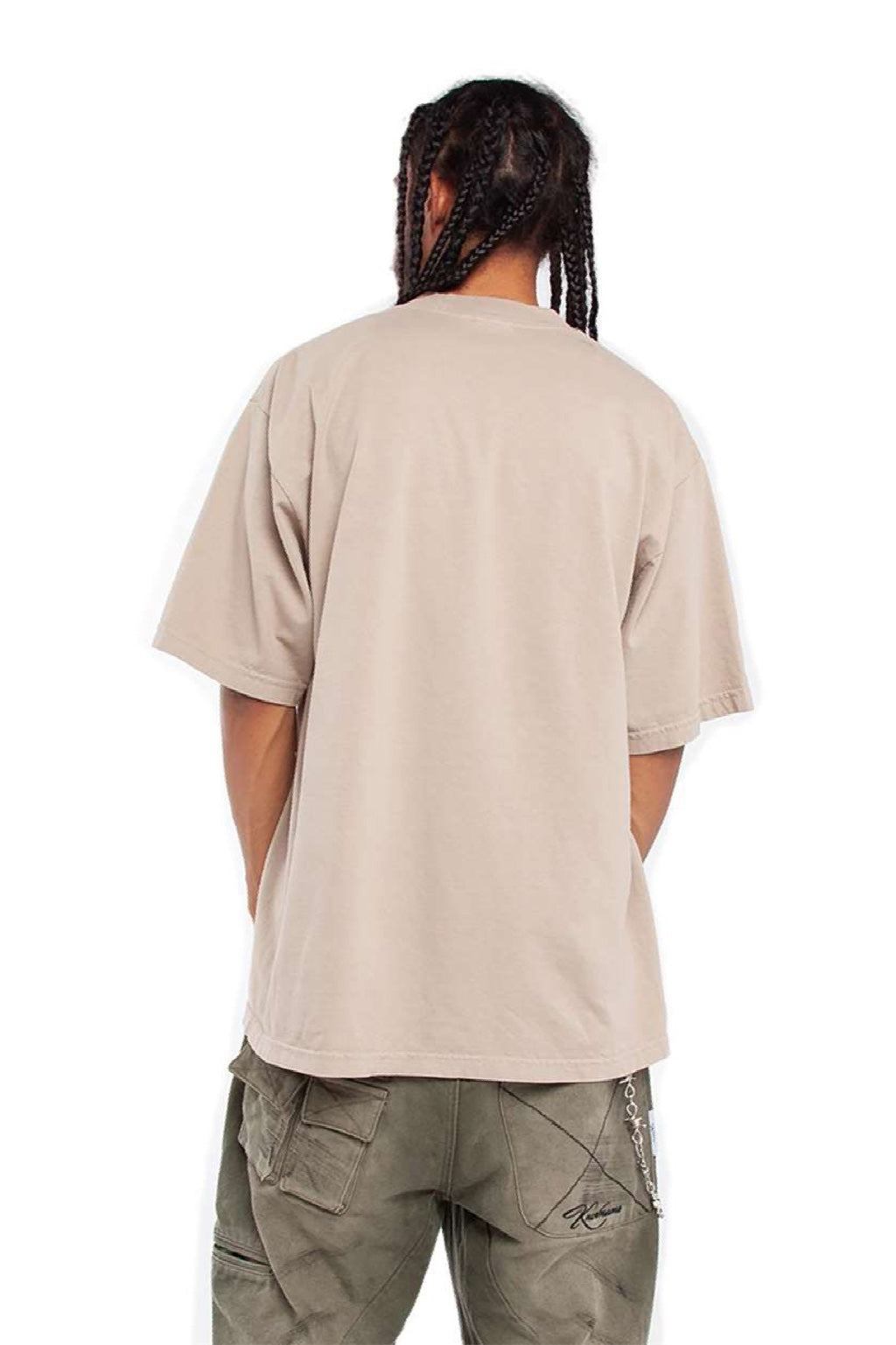 Shaka Wear SHGD Mens Garment Dyed Short Sleeve Crewneck T-Shirt Oatmeal Model Back