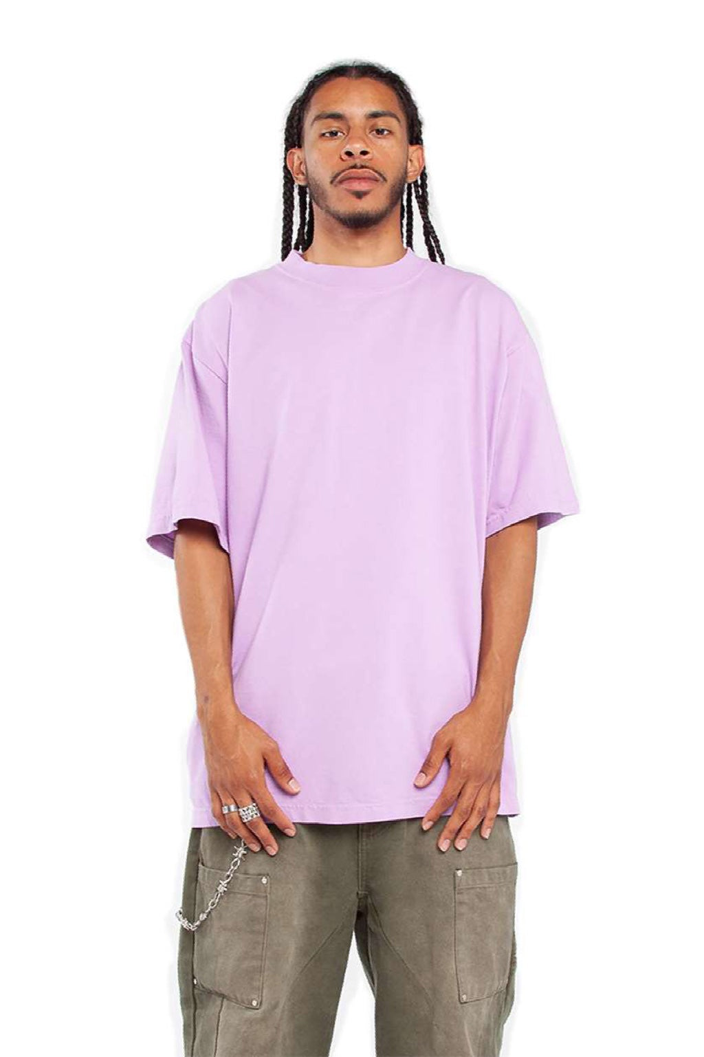 Shaka Wear SHGD Mens Garment Dyed Short Sleeve Crewneck T-Shirt Pastel Purple Model Front