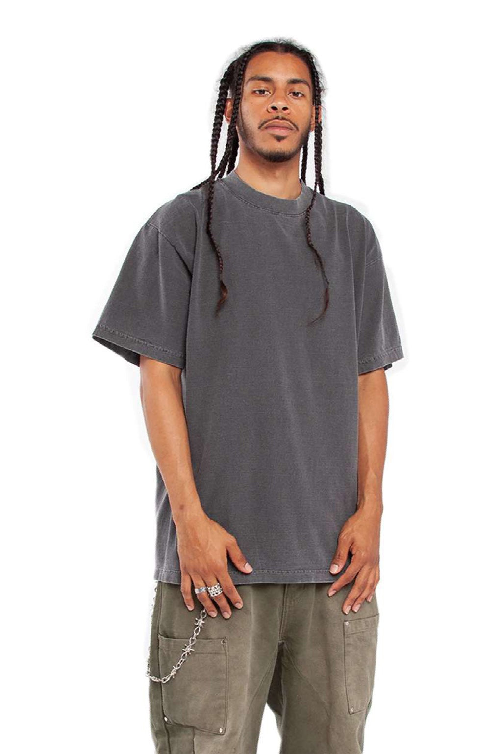 Shaka Wear SHGD Mens Garment Dyed Short Sleeve Crewneck T-Shirt Shadow Grey Model Side