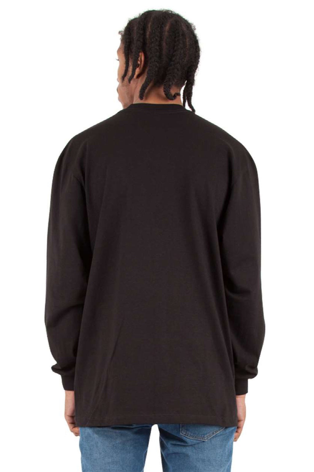 Shaka Wear SHMHLS Mens Max Heavyweight Long Sleeve Crewneck T-Shirt Black Model Back