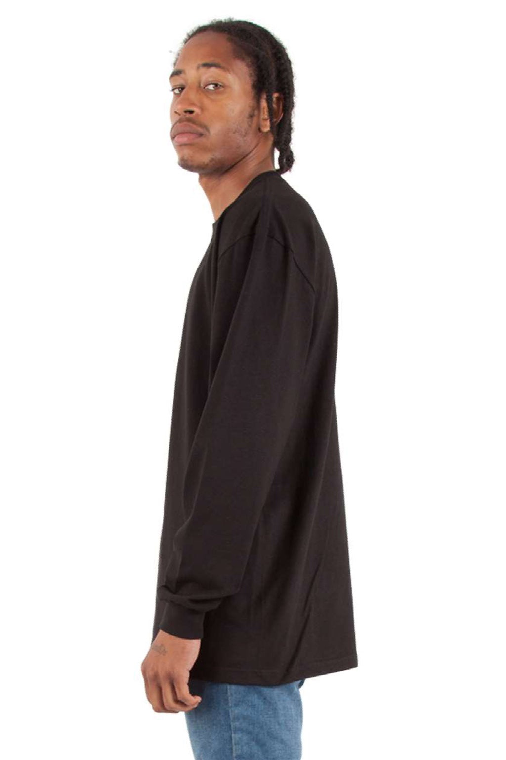 Shaka Wear SHMHLS Mens Max Heavyweight Long Sleeve Crewneck T-Shirt Black Model Side