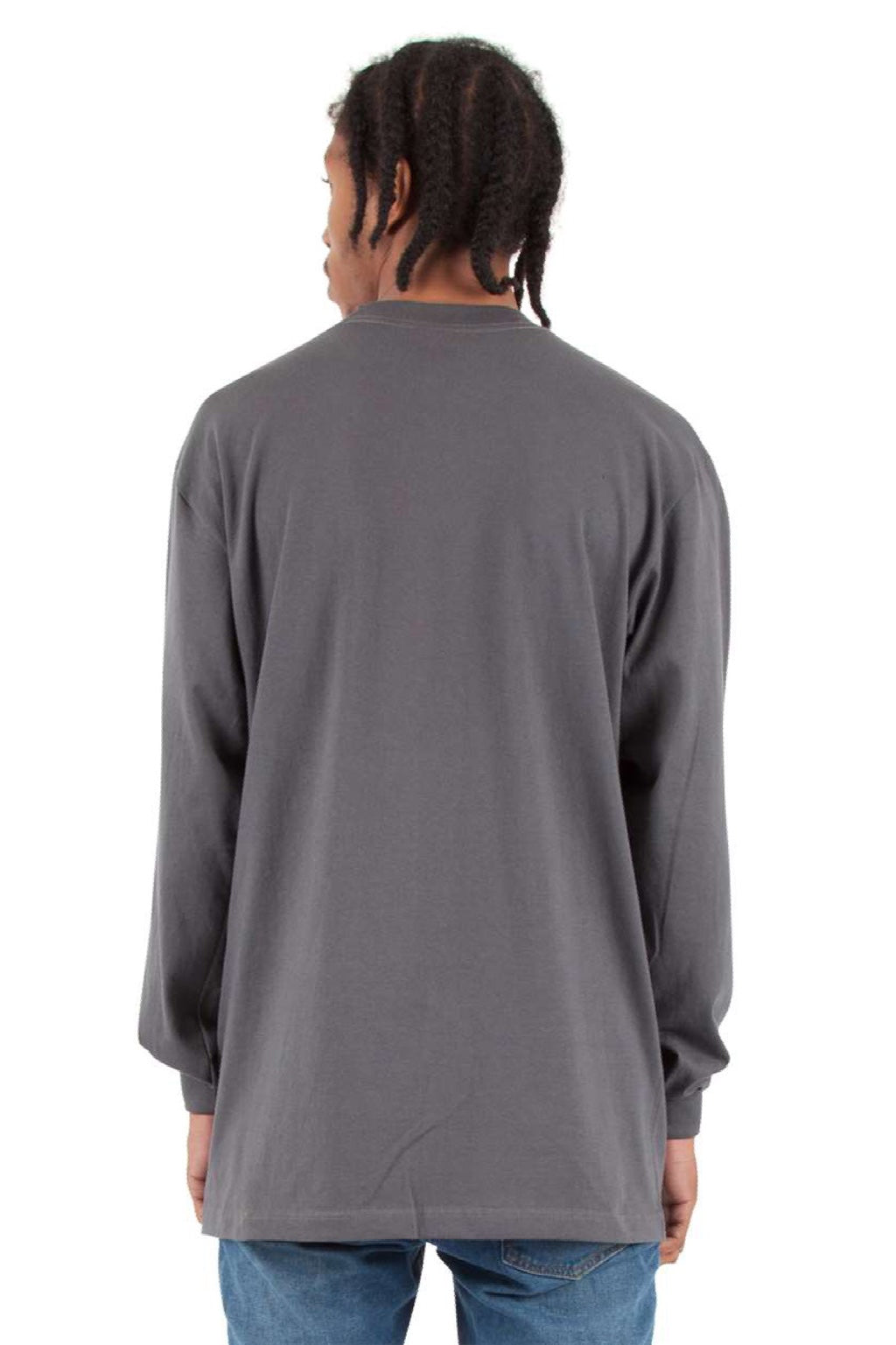 Shaka Wear SHMHLS Mens Max Heavyweight Long Sleeve Crewneck T-Shirt Dark Grey Model Back