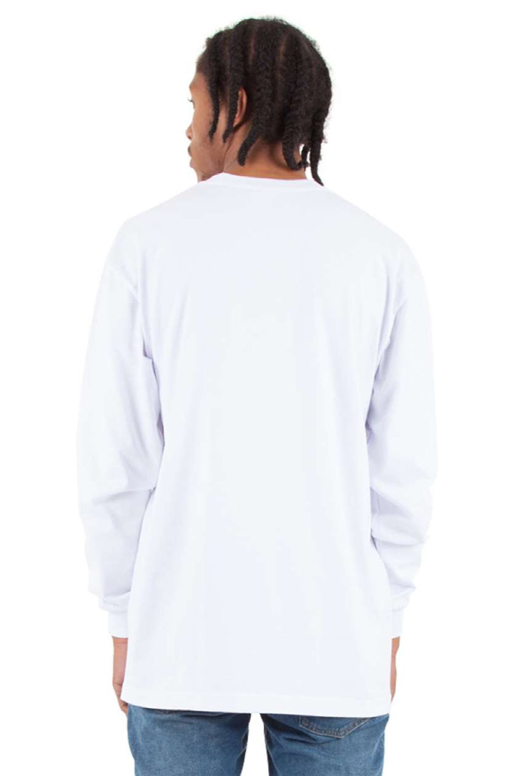 Shaka Wear SHMHLS Mens Max Heavyweight Long Sleeve Crewneck T-Shirt White Model Back