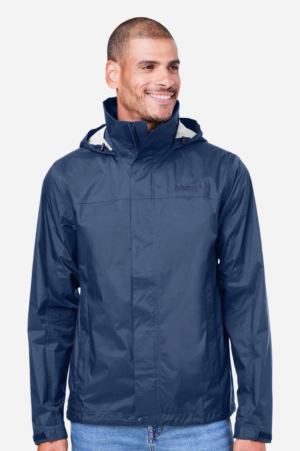 Marmot M15881 Mens PreCip Eco Full Zip Rain Jacket Arctic Navy Blue Model Front