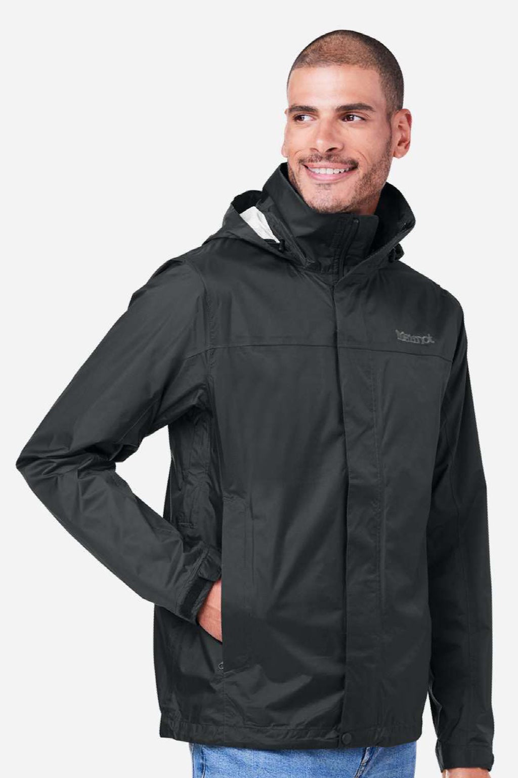 Marmot M15881 Mens PreCip Eco Full Zip Rain Jacket Black Model Side