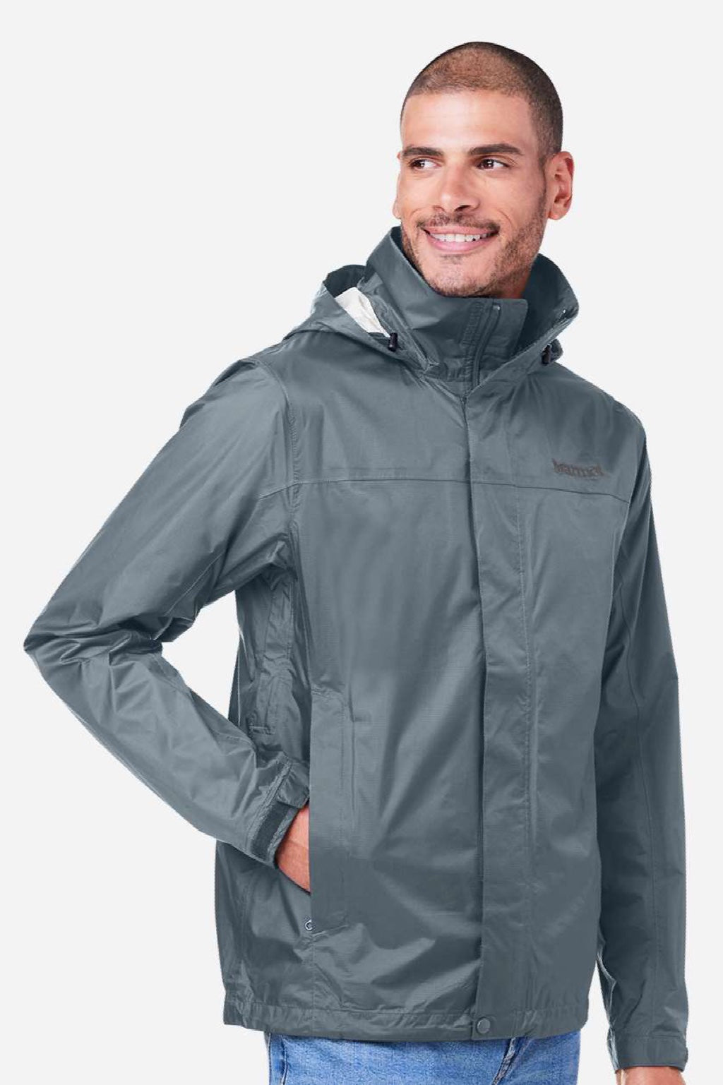 Marmot M15881 Mens PreCip Eco Full Zip Rain Jacket Steel Onyx Grey Model Side