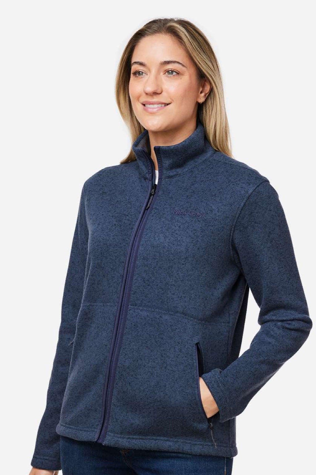 Marmot M16250 Womens Drop Line Fleece Full Zip Jacket Heather Arctic Navy Blue Model Side